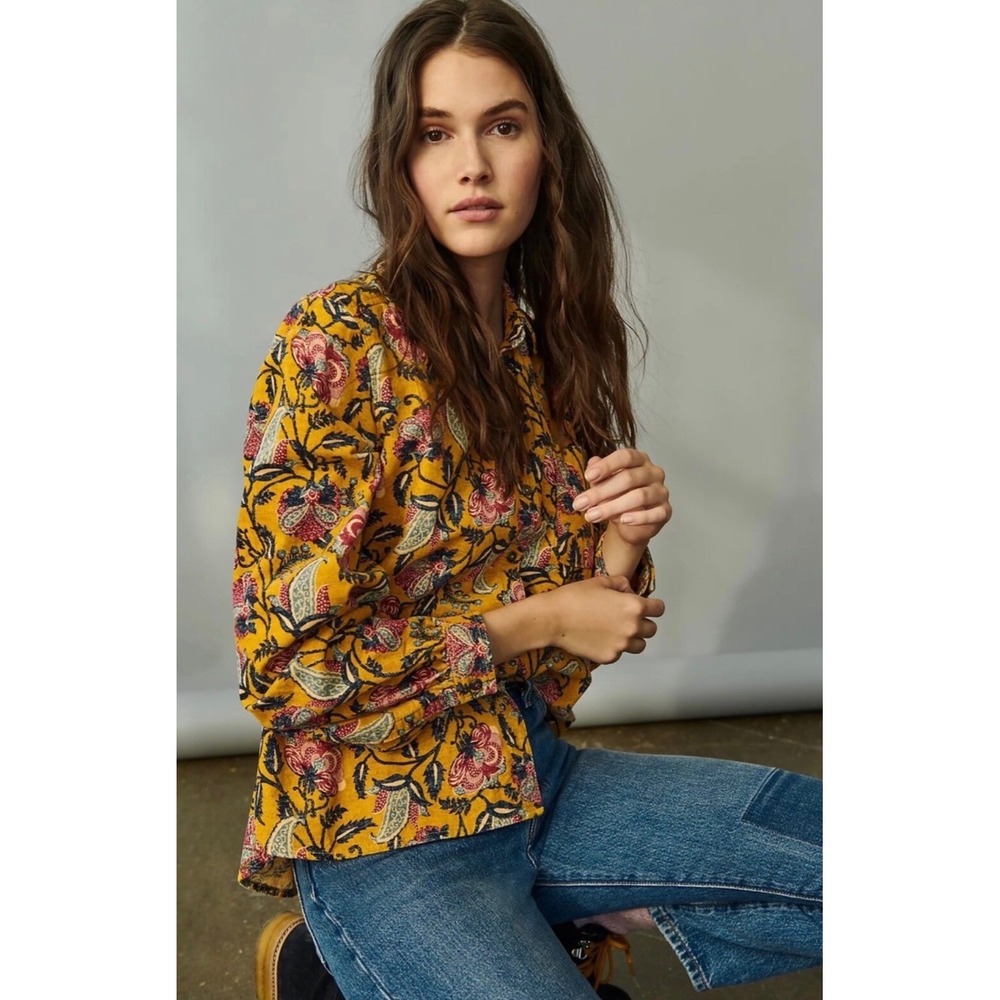 Anthro Pilcro Sigourney Corduroy Buttondown Floral‎ Boho Cottageco